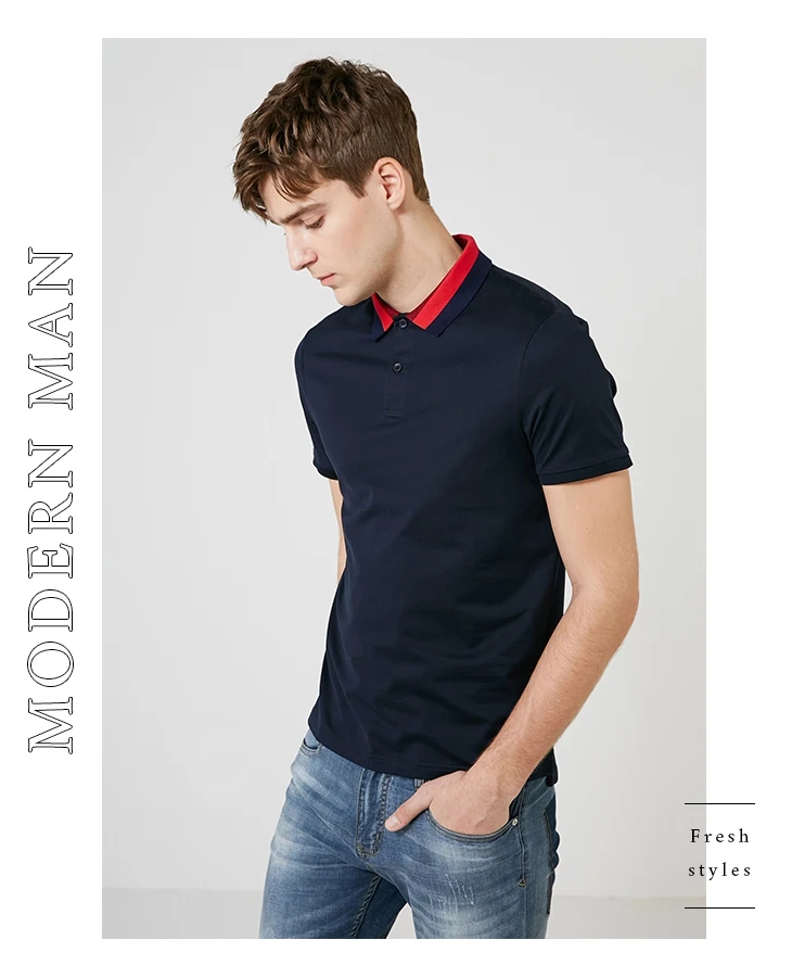 SELECTED Men's Summer Cotton Contrasting Slim Fit Short-sleeved Poloshirt S|419206546