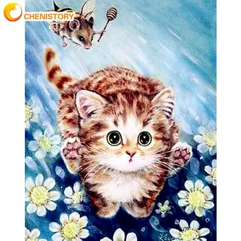 

CHENISTORY 40x50cm Framed Painting By Numbers Kits For Adults Children Cat In Flower Oil Picture By Number Hand Painted Wall Art
