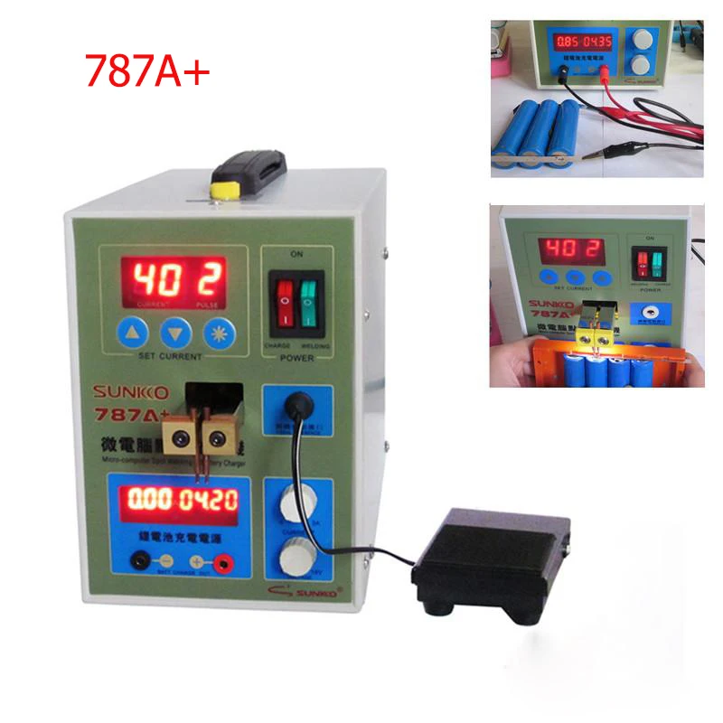 

2 PCS 787A+Battery Microcomputer Pulse Spot Welding Machine MCU Pedal Welder Machine Battery Capability Charger Foot Pedal C0118