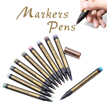 

10pcs Scrapbooking Drawing Students School Water-based Ink Paint Pen Gift Card Metallic Marker Rock Painting Writing Black Paper