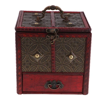 

Retro Jewelry Box Woman Girl's Rings Watch Storage Case Collection Cabinet