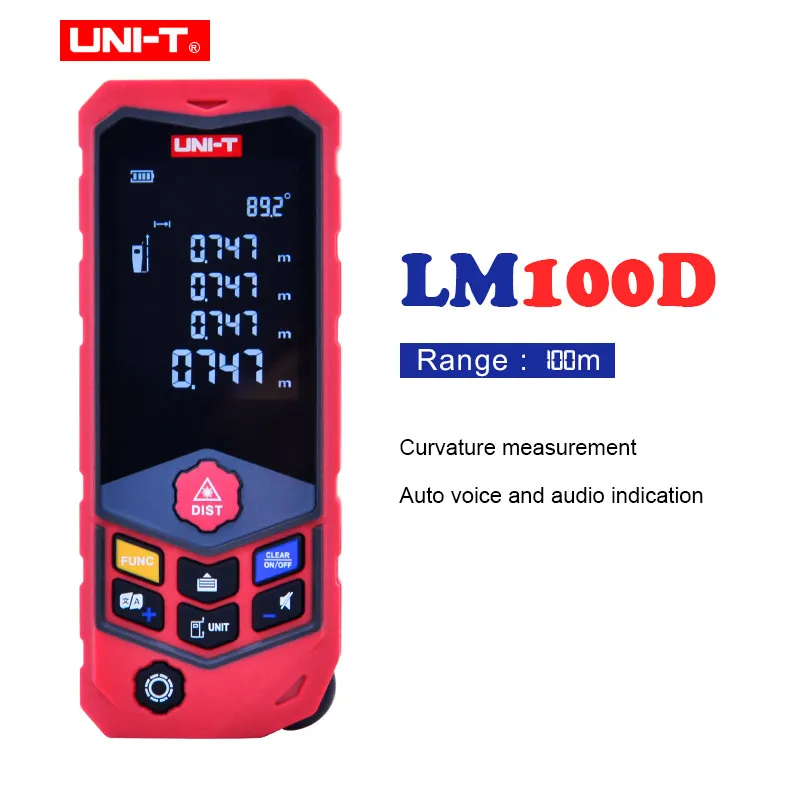 LM100D-100M UNI-T LM50D/LM100D дальномер тип колеса дальномер кривизны измерения/аудио индикация электронный уровень - Цвет: LM100D-100M