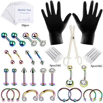 

47 Pcs Nose Rings Studs Lip Open Hoop Shape Fake Septum Piercing Nariz Stainless Steel For Women Men Full Set Body Jewely