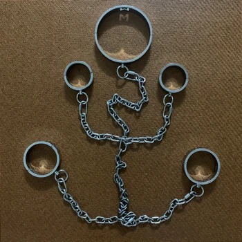 Stainless steel handcuffs Adjustable Metal Bondage Handcuffs Ankle Cuffs Neck Collar For Fetish Bdsm Slave Roleplay Shackles 18+ 4