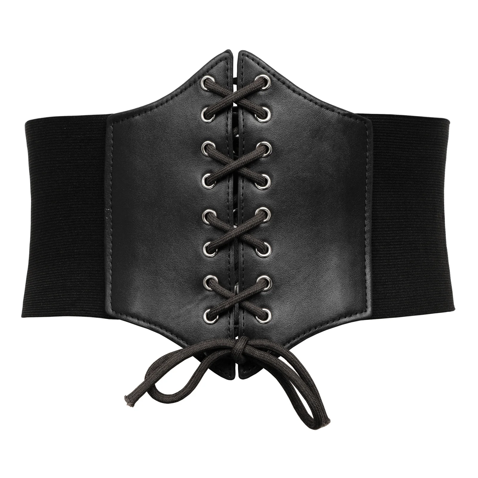 Плюс размер 3XL корсет пояс для женщин Мода шнуровка PU кожаный роскошный пояс Cinch корсет со стяжками широкий пояс с пряжкой пояс - Цвет: Black