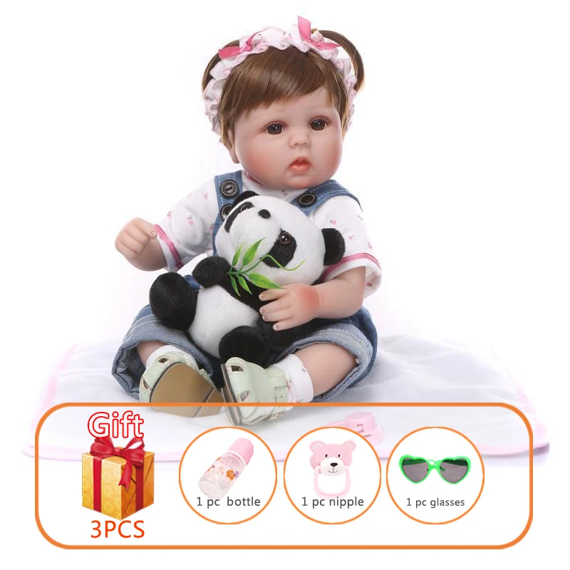 

NPK 40cm Reborn Baby Dolls Soft Silicone Cotton Toys Handmade Doll With Panda Plush Doll Lifelike Newborn Toddlers Gift Kids Toy