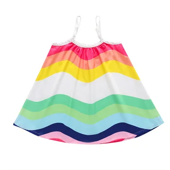 

Summer Girl Rainbow Sling Dress Sleeveless Children's A-shaped Dress Medium Length