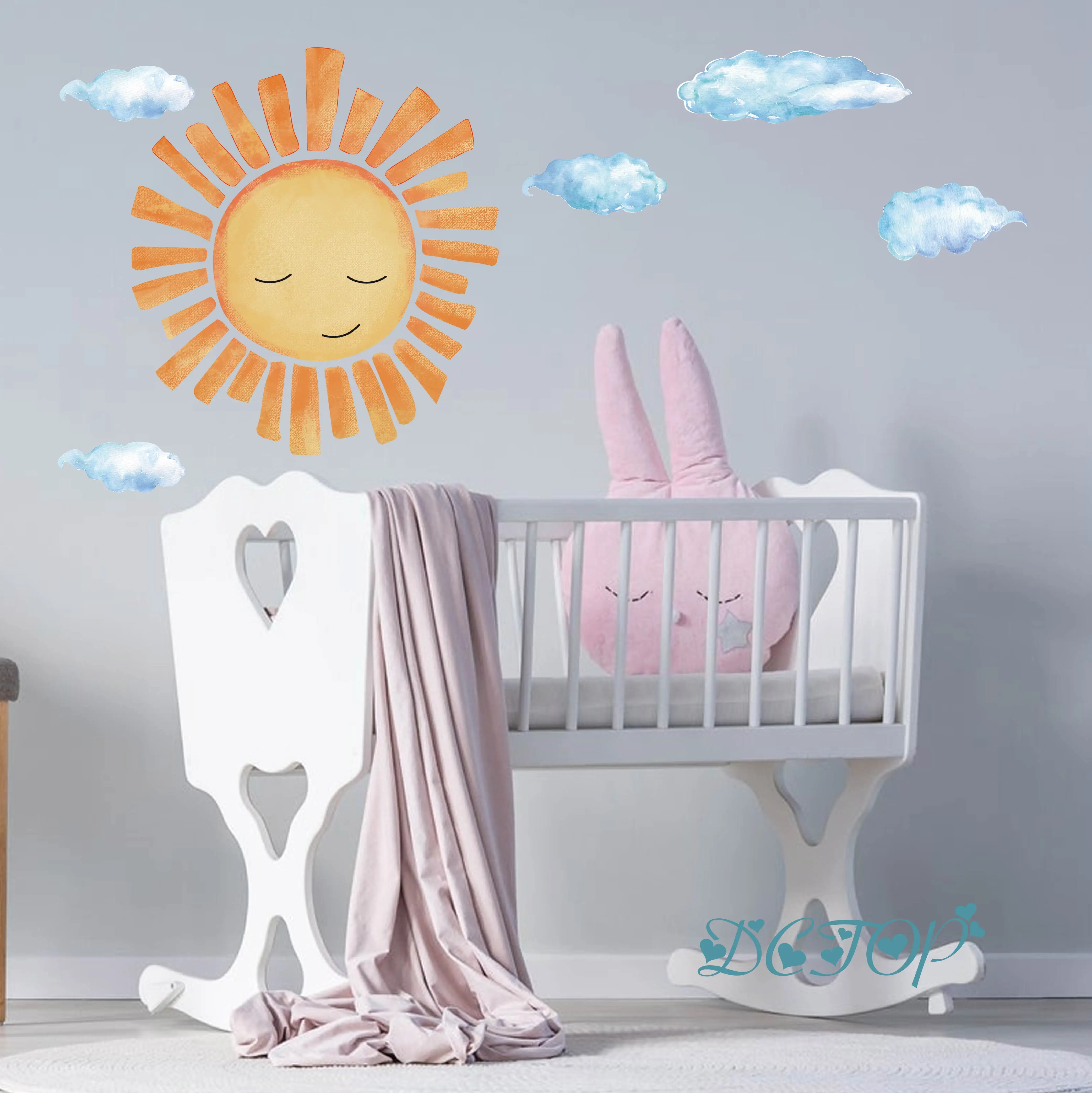Watercolor Sunshine Wall Stickers Sun Cloud Adhesive Wallpaper Kids Room Decoration Baby Bedroom Nursery Living Room Home Decor