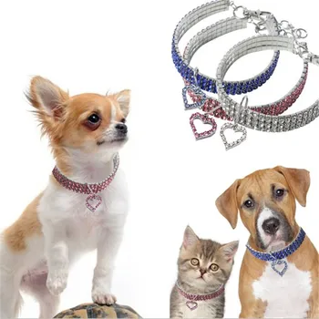 

Dog Cat Collar New Heart Shaped Pet Necklace Dog Chain Cat Crystal Love Collar Pet Supplies Pet Accessories