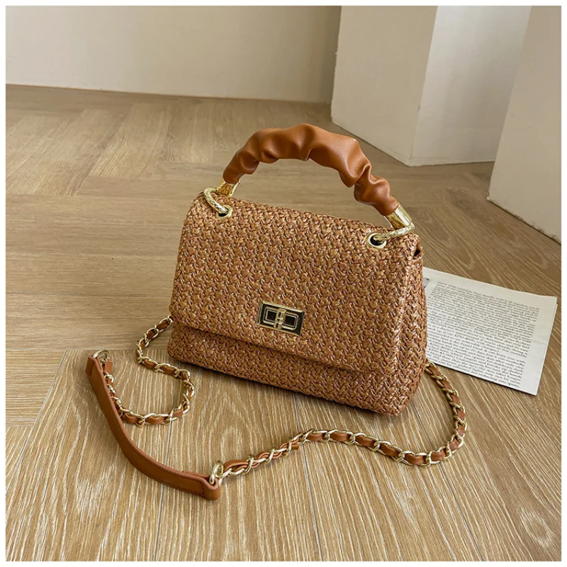 

OLOEY Straw bag Fashion lock chain crossbody bag Beach bag Shoulder bag Woven bag women handbags