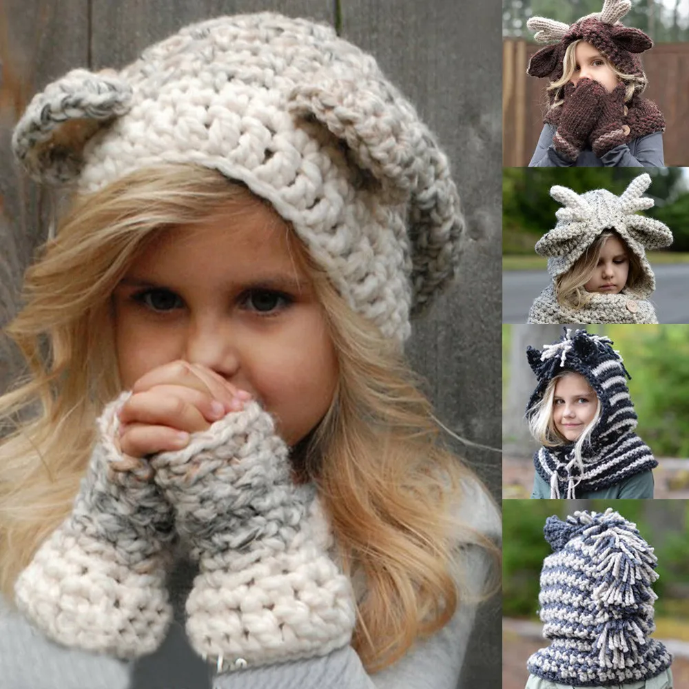MUQGEW/вязаный шарф-капюшон, шапка, комплект для маленьких девочек, зимняя теплая Милая шапка с совой, шапочки на осень и зиму, WY8