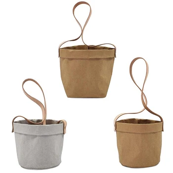 

Kraft Paper Hanging Flower Pots with Leather Hand Strap for Orchid Air Pineapple Plant Succulents Garden Decoration