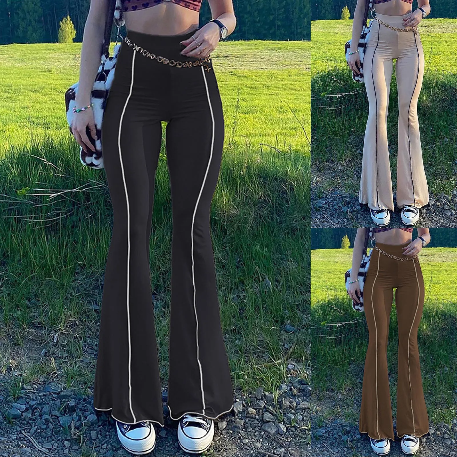 

Autumn New Elegant Solid Flare Women Pants Fashion Stretch Thin Wide Leg Trousers Spring Casual Slim High Waist Lady Long Pants