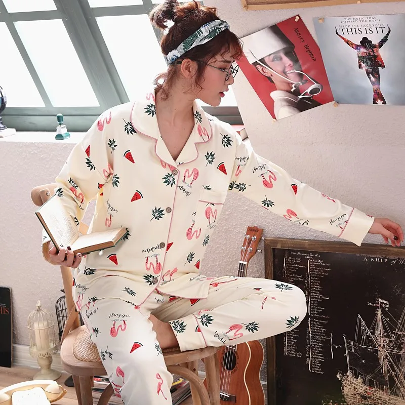 

New Style WOMEN'S Pajamas Women's Summer Long Sleeve Pure Cotton Spring And Autumn Cotton Homewear Set Thin Two-Piece Set Summer