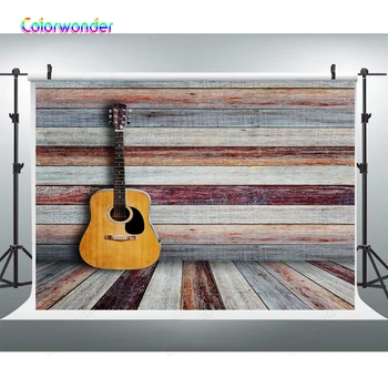 

Photographic Backdrops wood wall guitar newborn children Birthday Party Photo Background for Photo Studio