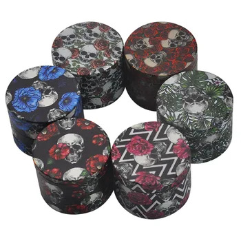 

Full body package flower color printing ghost head zinc alloy herbal grinder 50MM diameter 4 layers Teeth Spice Tobacco Grinder