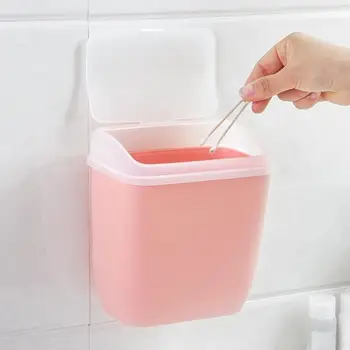 

18*16*7cm Wall-Mounted Rubbish Bin Hanging Trash Can Waste Basket for Bathroom Kitchen Multifunctional