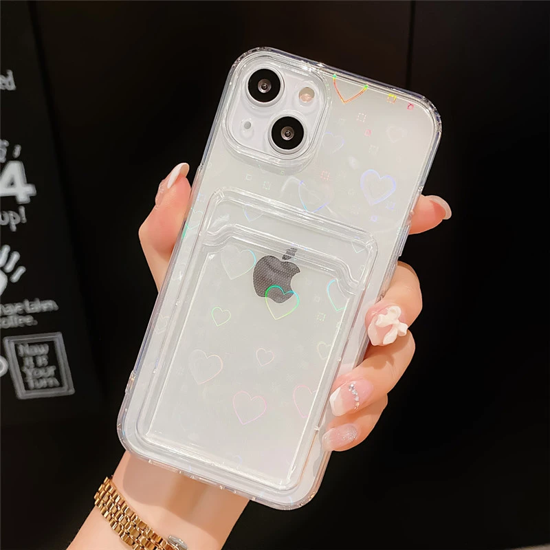 Ottwn Holographic Heart Phone Case For Iphone 13 Pro Max 11 12 Xr 7 8