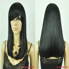 Горячая Модный черный длинный прямой Женский парик для волос