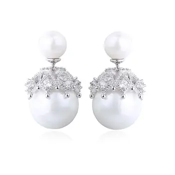 

YANMEI Double Pearl Stud Earring For Women Cute earrings Girl Fashion Gift AAA Cubic Zirconia Boucle D'oreille YME5689Y