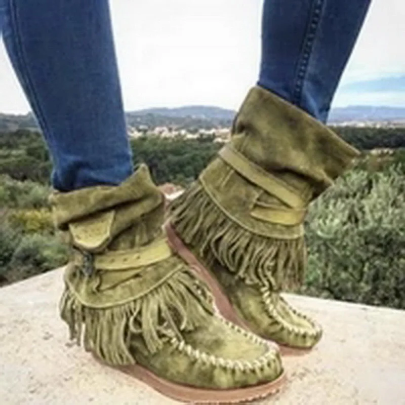 WENYUJH Women's Short Boots British Style Short Tube Frosted Tassel Boots British Style Boots Elevator Boots Women's Flat Shoes