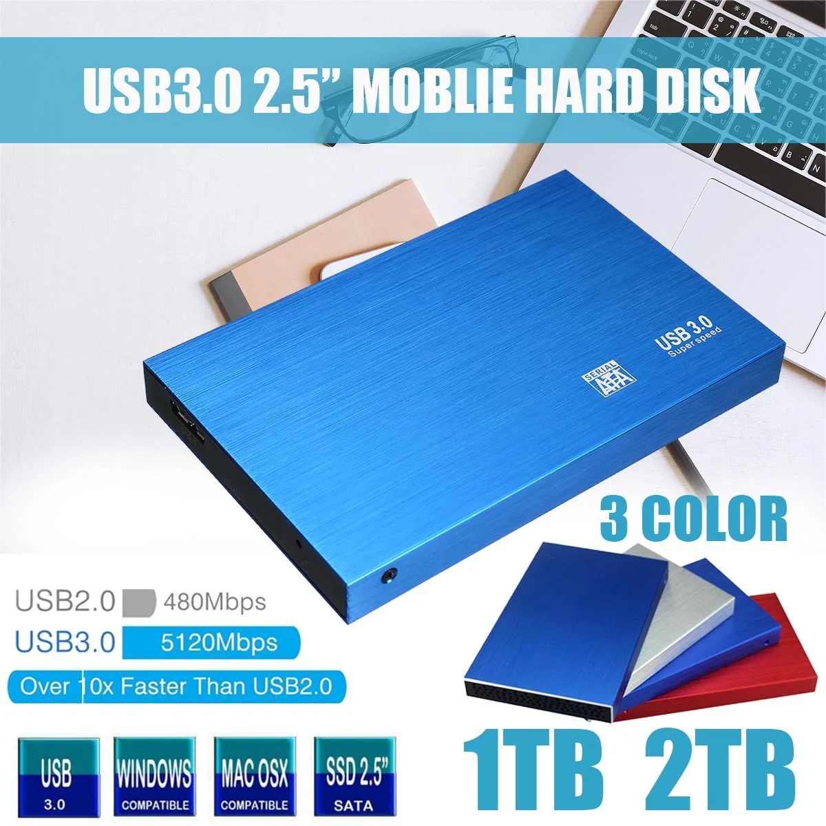 

2.5 External Hard Drive 1TB 2TB Storage USB3.0 HDD Anti-vibration and anti-fall mobile hard disk For Mac TV box