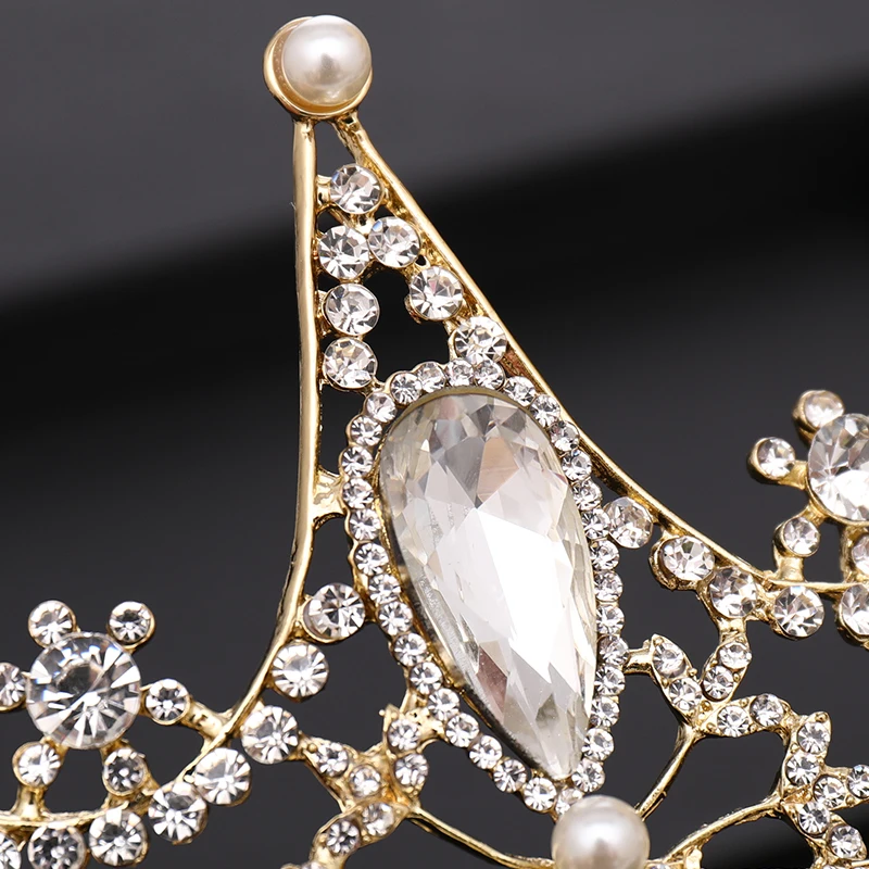 Vintage Rhinestone Baroque Crystal Gold Crown Pearl Wedding tiara Bridal Headpiece Head Jewelry Bridal Hair Accessories HG305