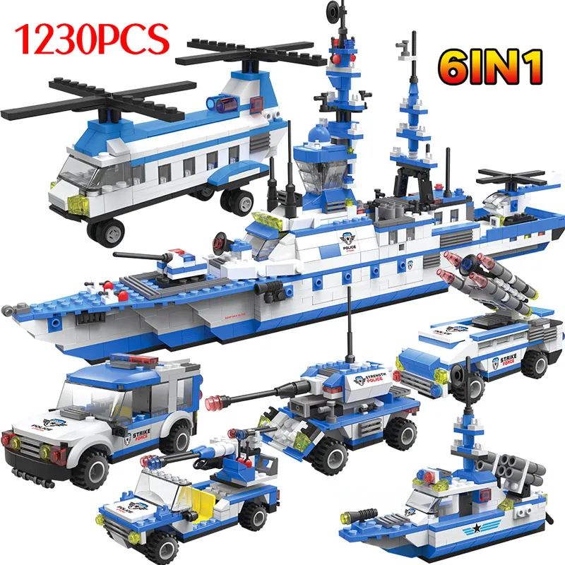 Buy SWAT Series Building Blocks Compatible Legoed City Police Station Vehicle Car Helicopter Aircraft Carrier Robot Bricks Boys Toys