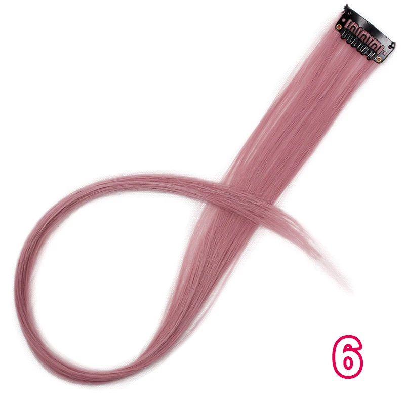 AISI BEAUTY длинные прямые панк волосы для наращивания на заколках, одна штука, синтетические высокотемпературные заколки для волос с эффектом омбре, розовый, серый - Цвет: 6