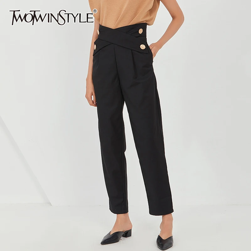 Straight-Trouser Leg-Pants Black TWOTWINSTYLE Wide Female High-Waist Plus-Size Fashion