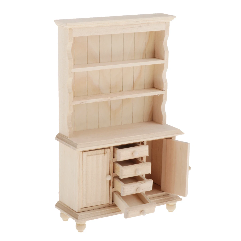 Doll House Accessories,1/12 Mini Bookshelf Cupboard Cabinet Model Kid`s Handmade Educational Toys