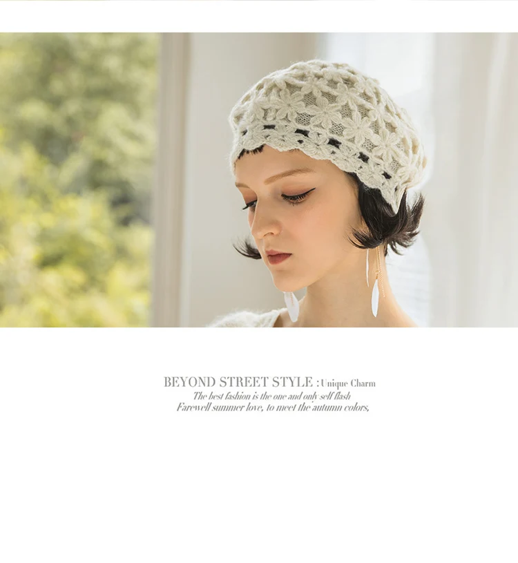 Flower Double-decker Beret Hat Women Spring Autumn Korean Berets Cap Girl Sweet Cute Knitted Hats Female Fashion Warm Caps H6772