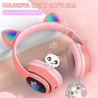 LED lampeggianti orecchie di gatto carine cuffie cuffie Wireless compatibili con Bluetooth con microfono TF FM Kid Girl Stereo Music auricolare regalo