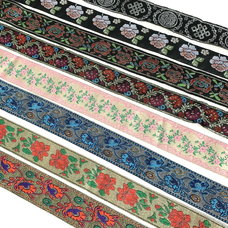 3 Yards 1.25&quot 30-35MM Gold Silk Vintage Ethnic Flower Lace Ribbon Boho Trim DIY Clothes Bag Accessories Embroidered Custom | Дом и сад