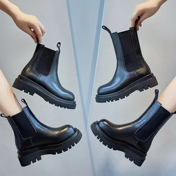 

Women leather boots Women Platform Ladies Boots Chunky Winter Shoes Genuine Leather Boots Motorcycle Martin shoes