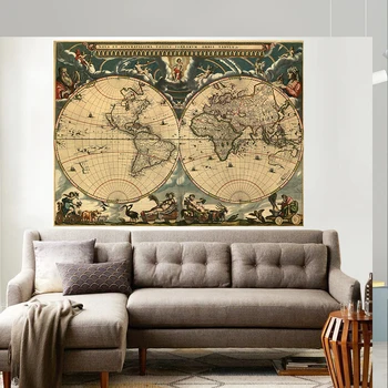 

Medieval vintage world map Canvas painting for living room Nova et Accuratissima Totius print Wall Art Decorative Paintings