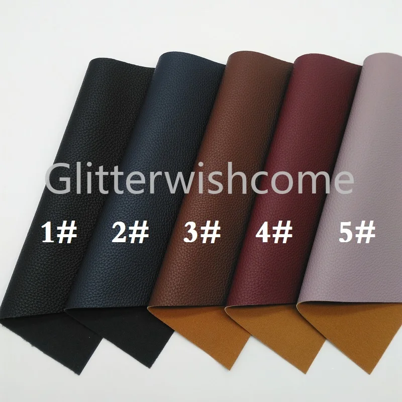 Glitterwishcome 30X134CM Mini Roll Litchi Faux Leather Fabric, PU Synthetic Leather Fabric Sheets, Vinyl Fabric for Bows, GM421