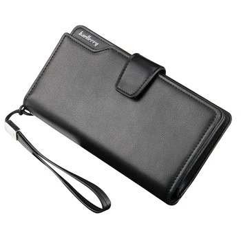 

High Capacity Zipper Phone Pack Wallet Men Solid Casual Long Clutch Purse Business Pu Leather ID Credit Card Holders Money Bag