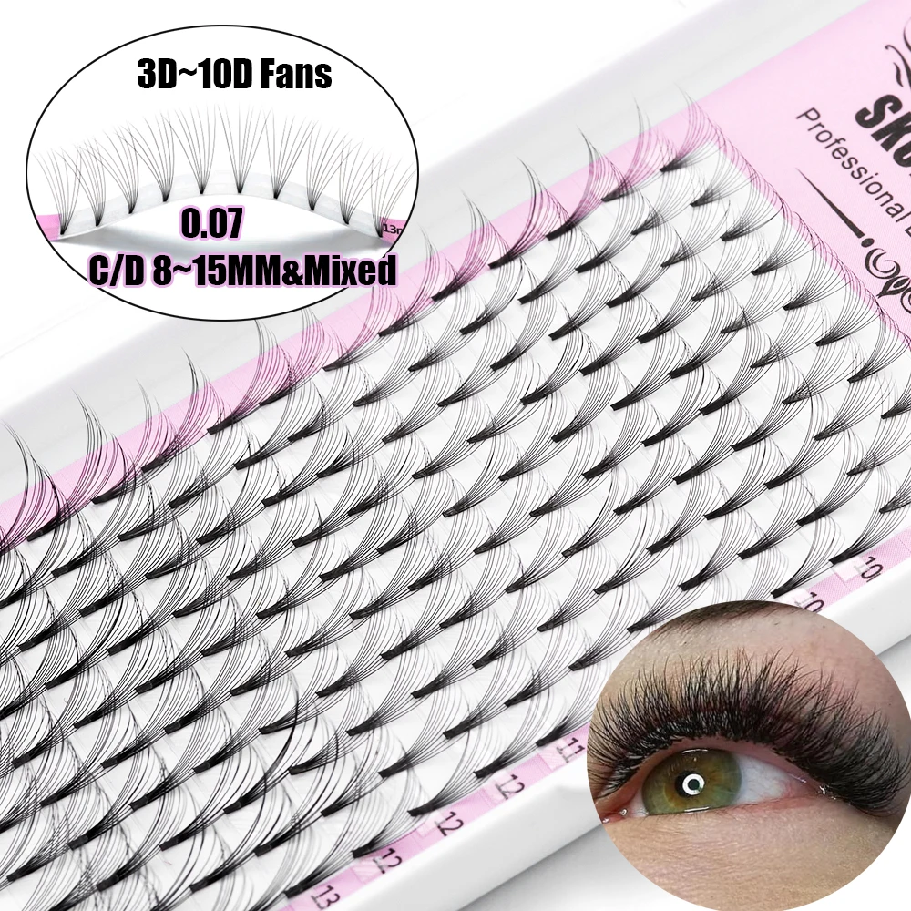 120pcs Russian Premade Volume Short Stem Fans Eyelashes 3D~10D C/D Curl Individual Cluster EyeLashes Grafting 8~15mm Extension | Красота и