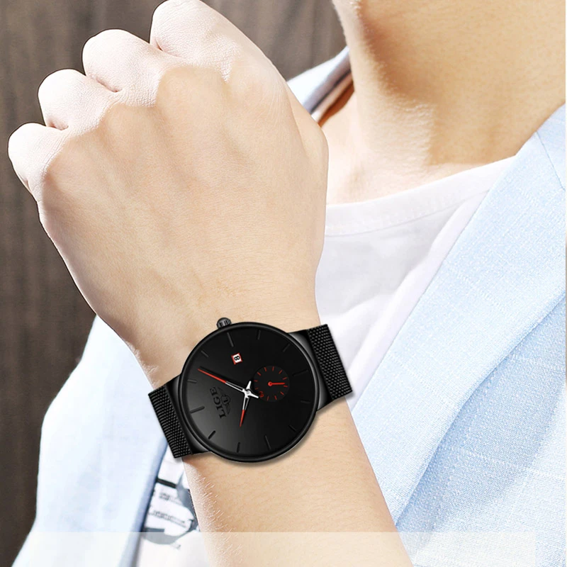 LIGE prosty ultracienki modny męski zegarek kwarcowy zegarki biznesowe materkoodporny zegarek męski z zegarem męskim 2024