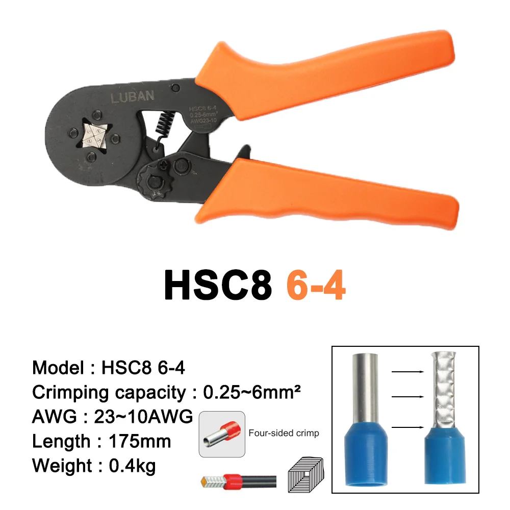 HSC8 6-4B 6-4A мини-зажимной инструмент обжимные плоскогубцы 0,25-6 мм2 терминалы обжимные инструменты Мультитулы руки plierstube иглы терминалы