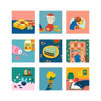 

Korean Cute Cat Decorative Cards Square Metope Decoration PostCards Multi Function Poster Notebook Photo Props Room Wall Sticker