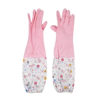 

Floral Flower Long Cuff Rubber Gloves Dishwashing Gloves Kitchen Gloves(Long Sleeve)