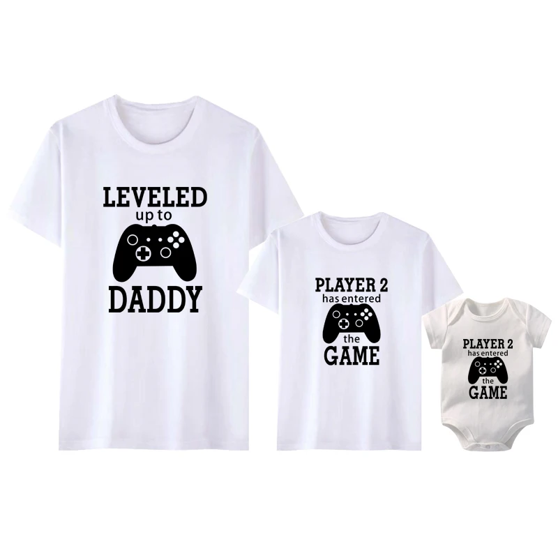 Leveled Up To Daddy Player 2 Has Entered The Game Funny Family Matching Clothes Cotton Daddy and Me Tshirt Father's Day Gift 5