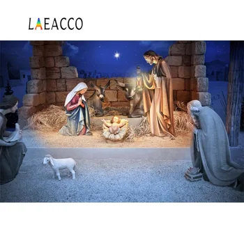 

Laeacco Nativity Scene Jesus Birth Barn Christine Party Baby Child Portrait Photo Background Photographic Backdrop Photo Studio