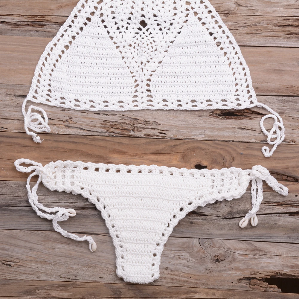 Women Sexy Micro Bikini Set G Thong String Lattice Hollow Bikinis Top Crochet Beach Swimwear Bathing Beachwear Set