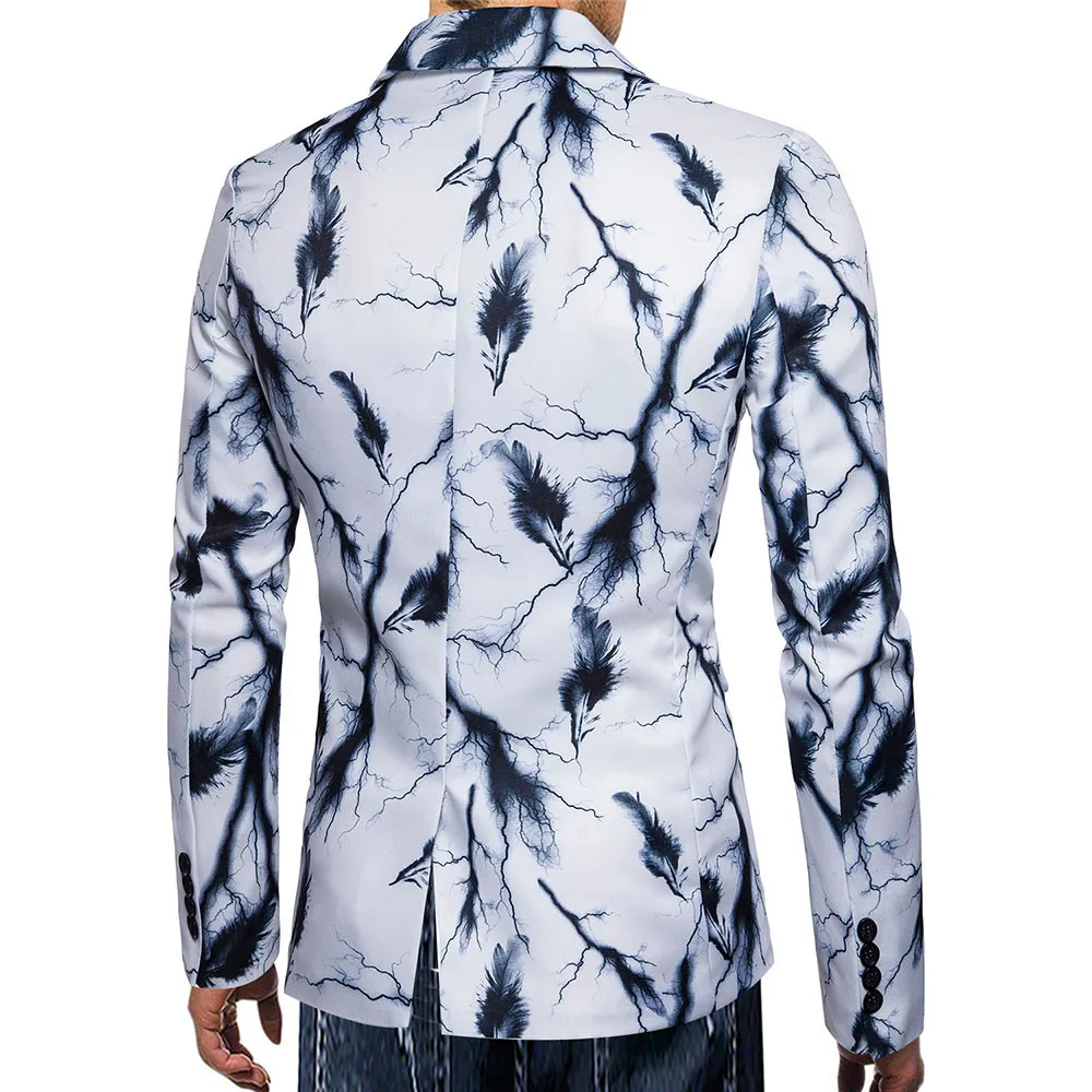 fashion men suit feather print casual blazer jacket autumn winter high quality slim fit terno mens suit costume homme d91004