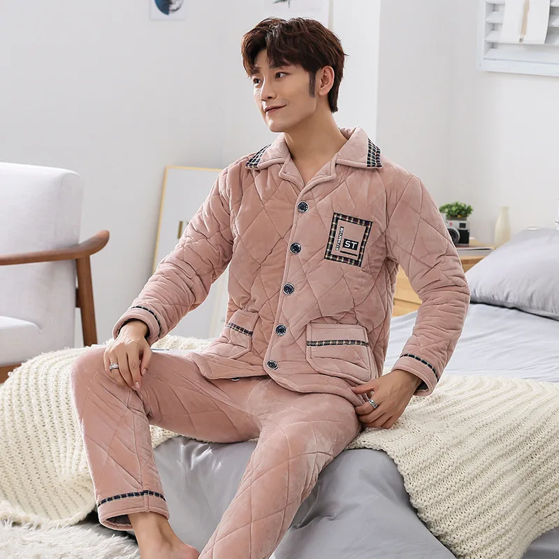 

Jb98011 2019 New Style Winter Men Thick Quilted Flannel Pajamas Homewear Set