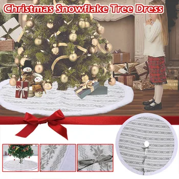 

120cm White Christmas Tree Skirt Base Faux Fur Xmas Floor Mat Ornaments Decor Ornaments Base Floor Mat Cover Home Party Decor