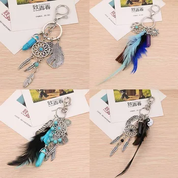 

Bohemian Dreamcatcher Keyring New Fashion Boho Tassel Feather Keychain Car Interior Decor Accessories Pretty Gift Key Chains